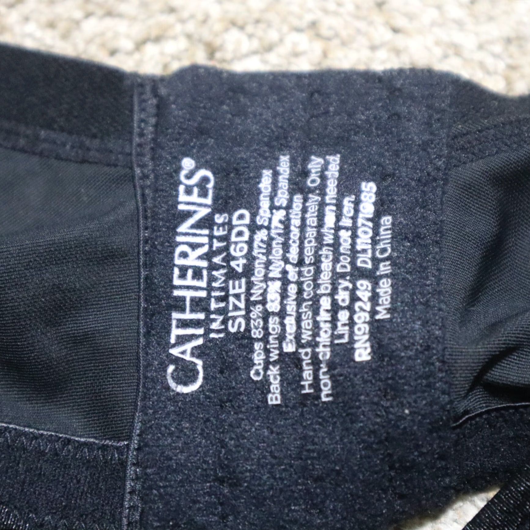 Vintage Catherines Bra Black DD Padded Underwire Lace 46DD Plus Size Wide Strap Vintage No (adjusted) Size ONE SIZE - 2 Thumbnail