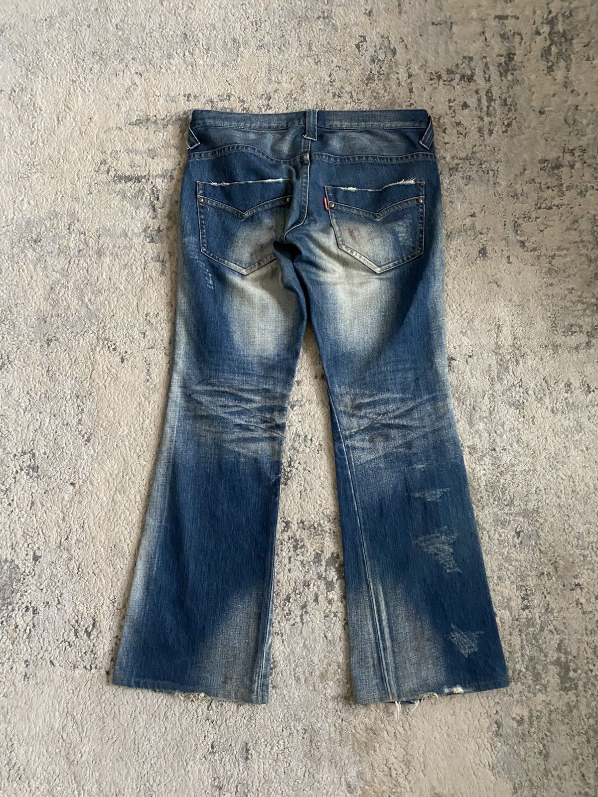 Tornado Mart Washed Oil Stain Flare Denim Size US 35 - 10 Thumbnail
