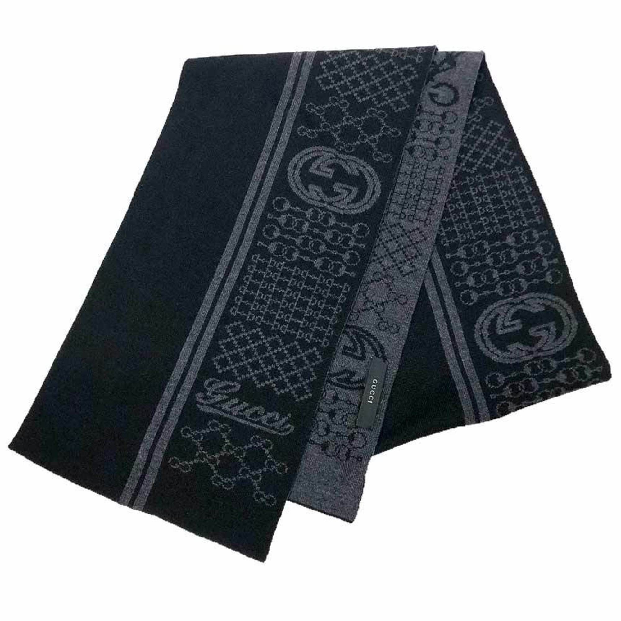 Gucci GUCCI wool scarf in black and gray with GG bit pattern interlocking G logo. Size ONE SIZE - 1 Thumbnail
