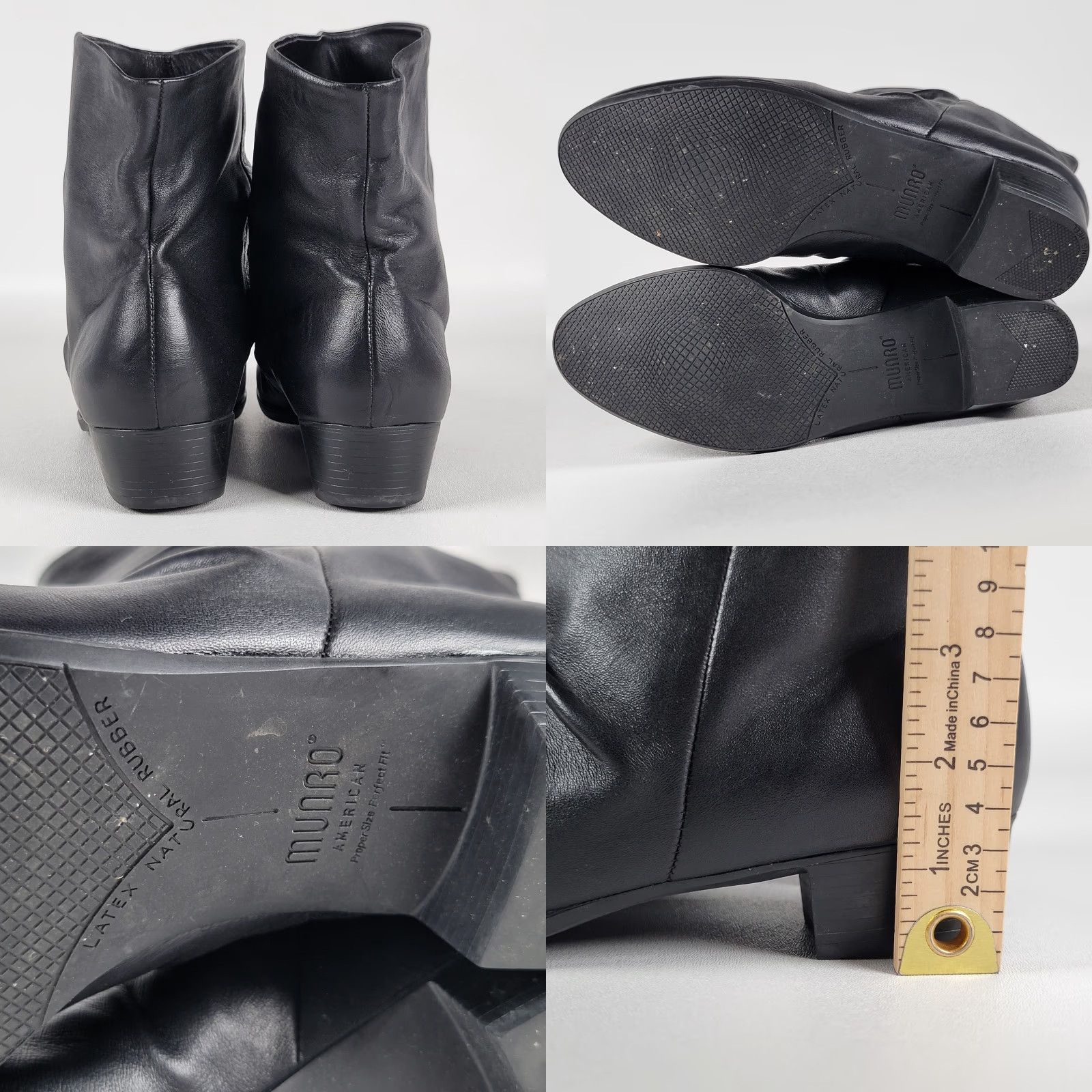Vintage Munro Slouch Booties Black Leather Size 7.5 Women Pull On Almond Toe Low Block Heel Size US 8 / IT 38 - 8 Thumbnail