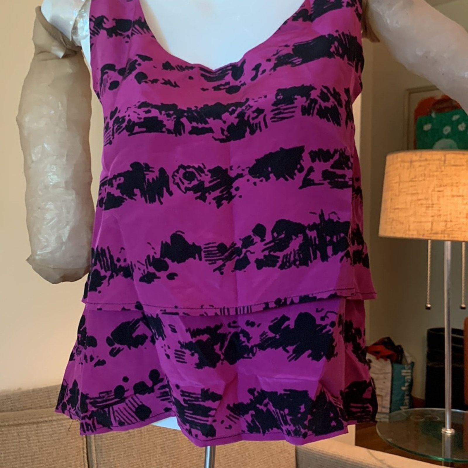 Vintage LARSEN GRAY sleeveless silk tier top blouse Size S / US 4 / IT 40 - 2 Thumbnail