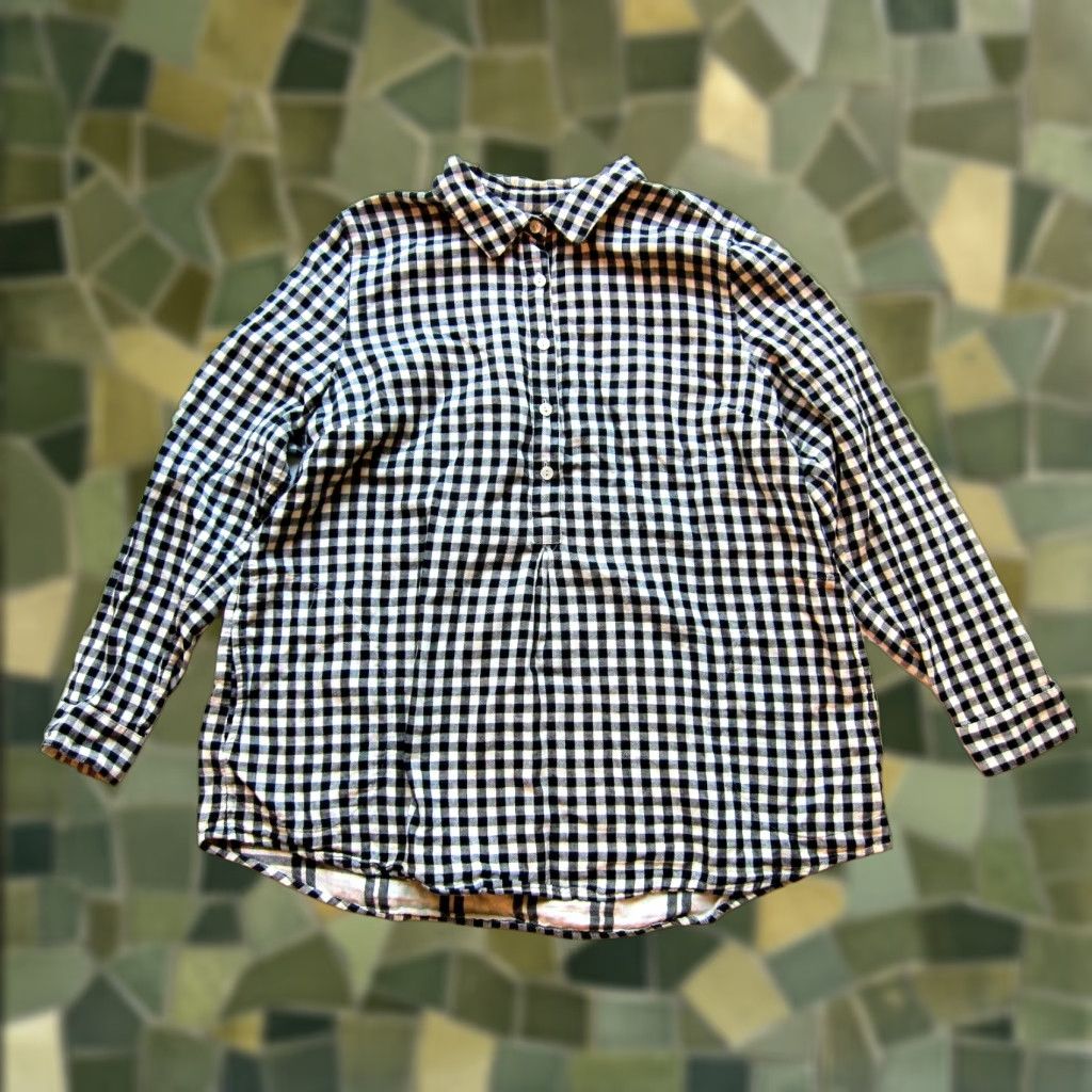 J. Jill J. Jill Blouse Shirt PM Petite Cotton Plaid Pocket Long Sleeve Collared Tunic Blouse Black White Women’s Basic colorfully styled pocketed shirt MP Size M / US 6-8 / IT 42-44 - 1 Thumbnail