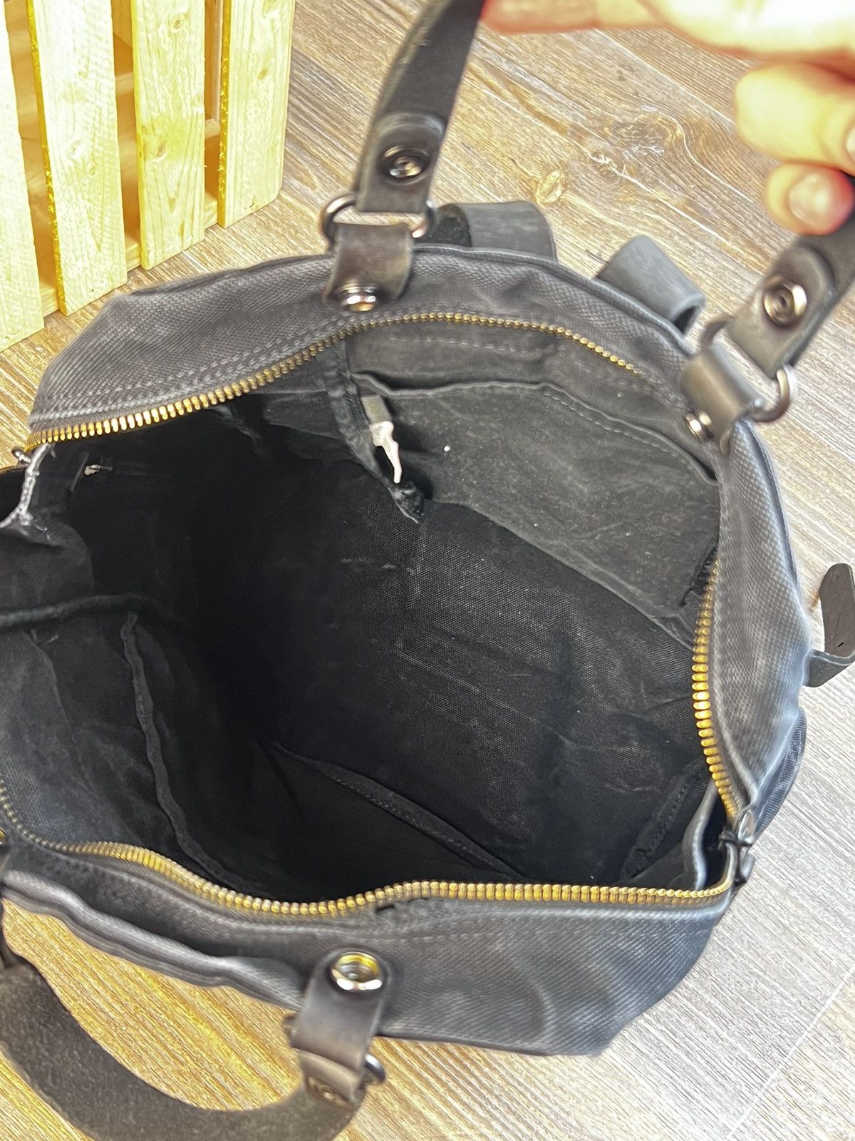 Japanese Brand × Vintage Japanese Baggy Port Black Smoked Denim Backpack Bag Size ONE SIZE - 11 Thumbnail