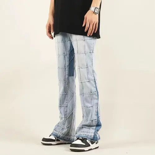 Japanese Brand × Jean High street washed distressed plaid micro-flared jeans Size US 32 / EU 48 - 4 Thumbnail