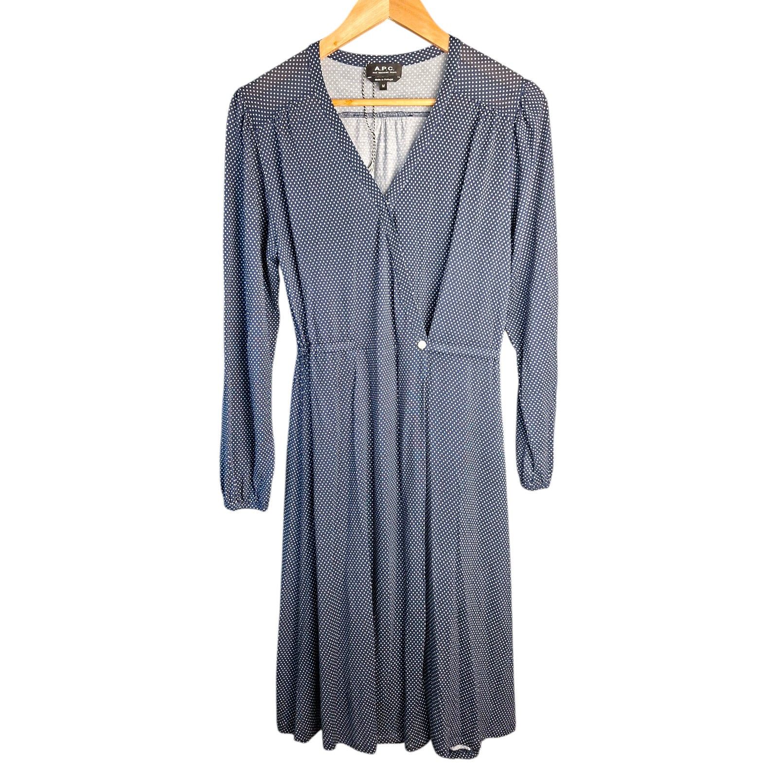 A.P.C. A.P.C. Navy Polka Dot Wrap Dress | Parisian Chic Midi Size M / US 6-8 / IT 42-44 - 1 Thumbnail