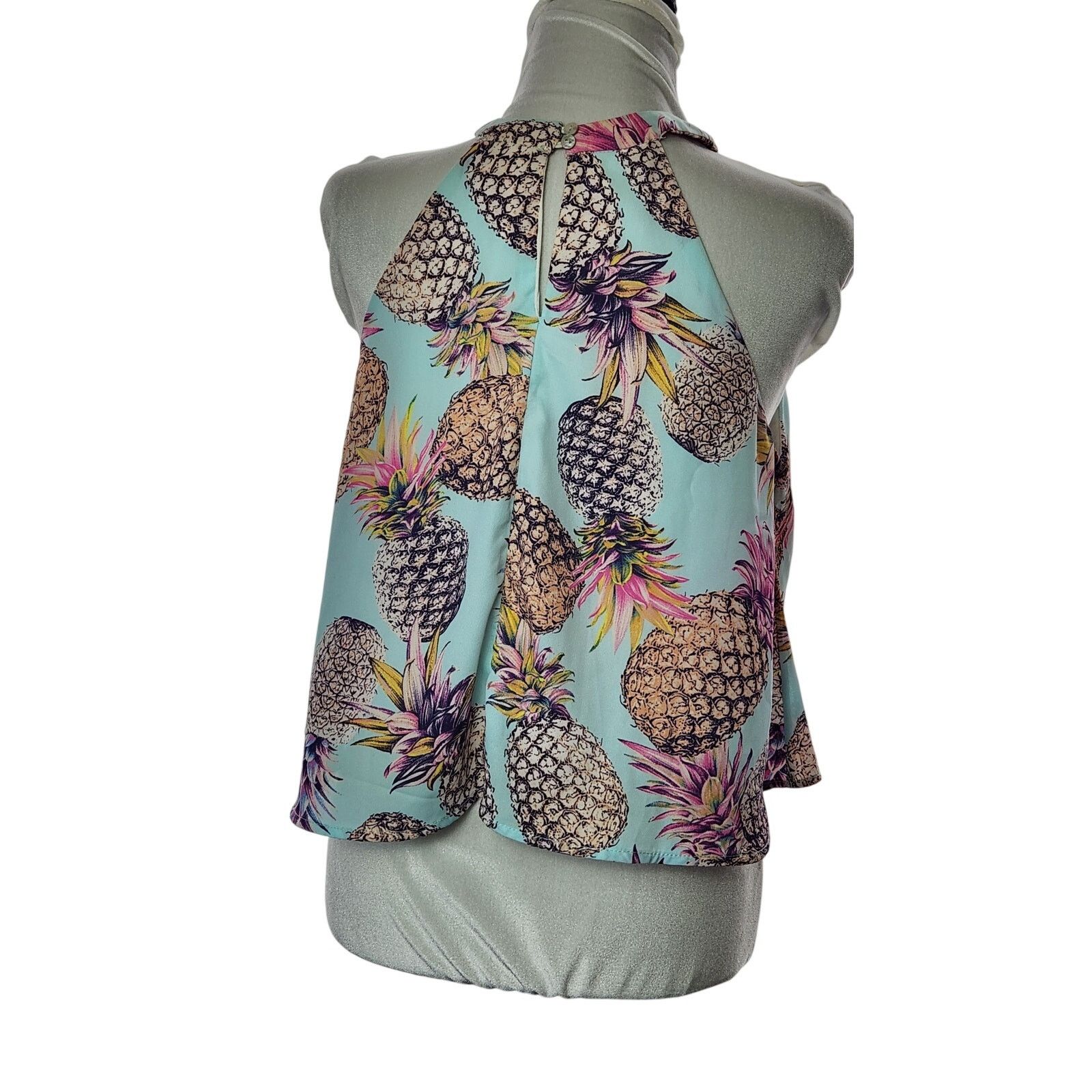 Other Crescent Size Small Halter Top Light Blue Pineapple Blouse Size S / US 4 / IT 40 - 3 Thumbnail