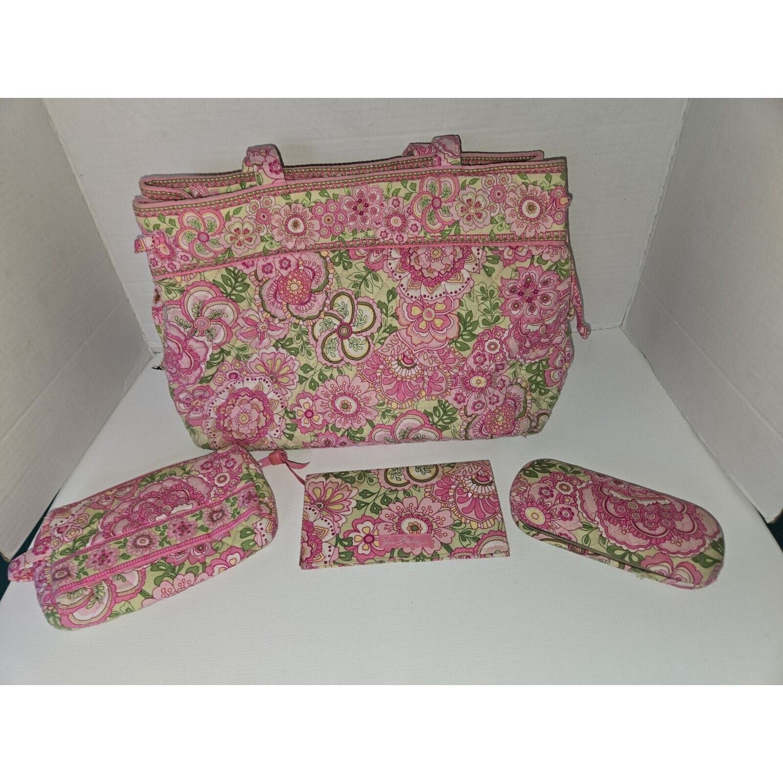 Vera Bradley 4 Pc Vera Bradley Pink Floral Bag W/ Makeup Bag Glasses Case Size ONE SIZE - 1 Thumbnail