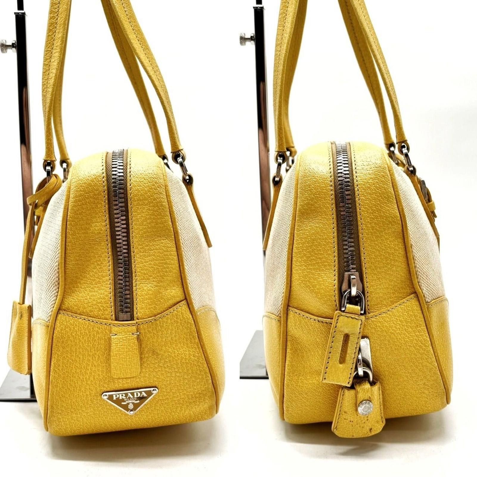 Prada Prada - Yellow Leather and Canvas Tote Bag Size ONE SIZE - 6 Thumbnail