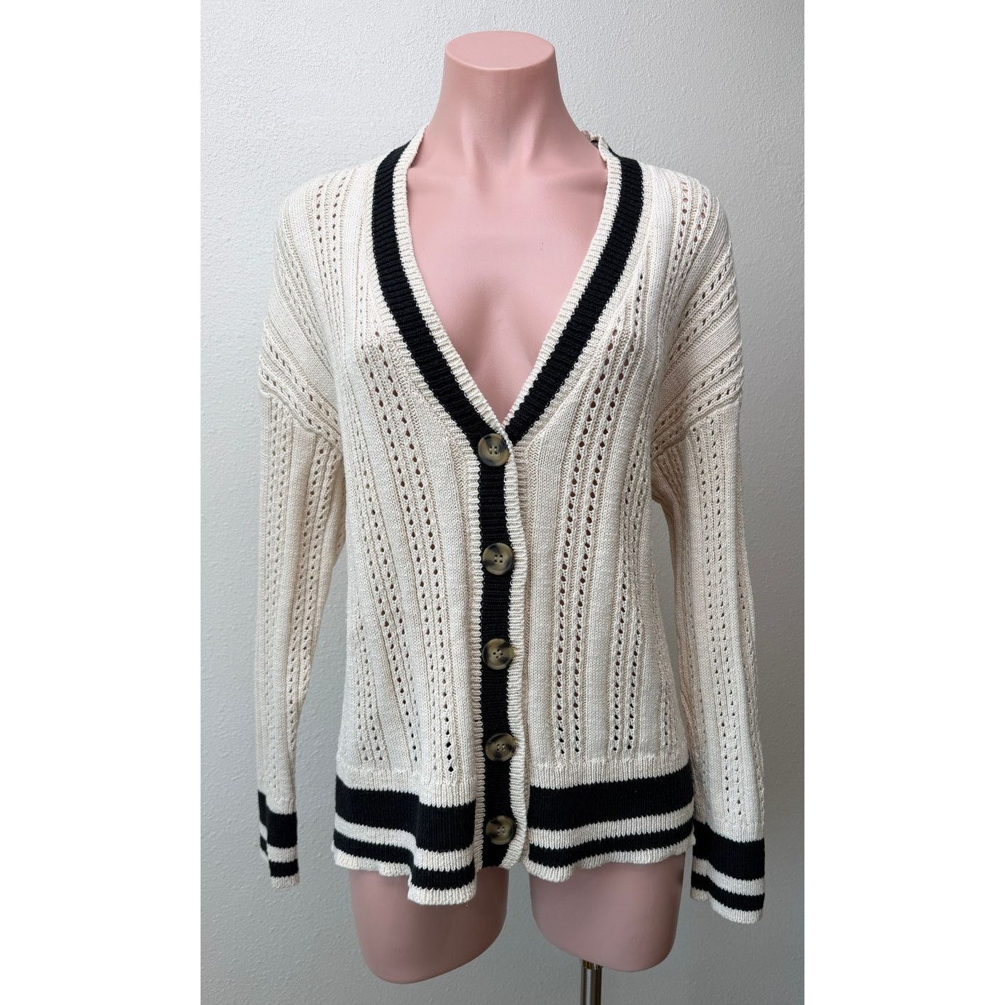 Sanctuary Sanctuary Sport Stripe Cream Black Cardigan US XS Size XS / US 0-2 / IT 36-38 - 1 Thumbnail