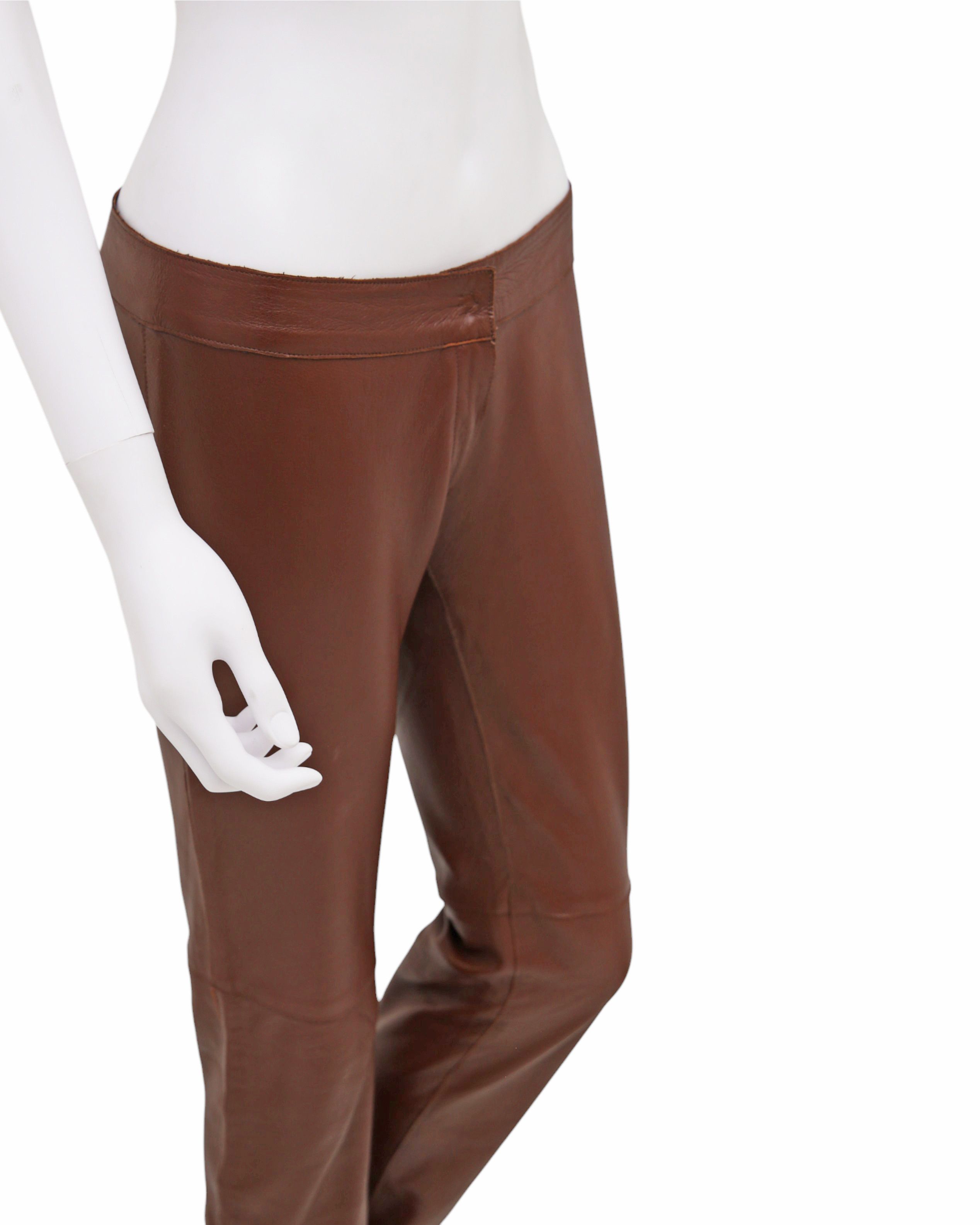 Dolce & Gabbana F/W 2001 Brown Lambskin Leather Bootcut Pants Size 27" / US 4 / IT 40 - 6 Thumbnail