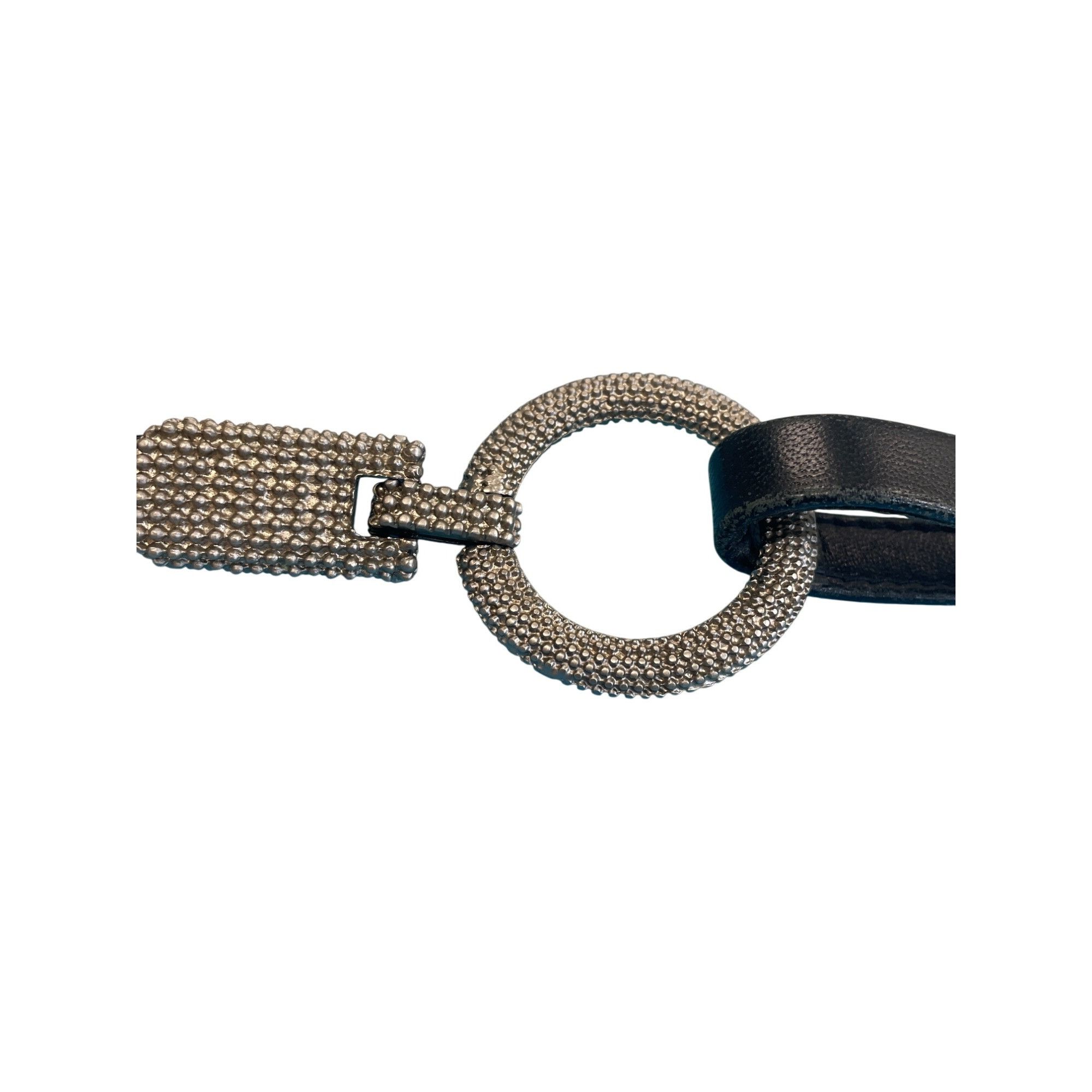 Vintage Vintage Black Leather & Silver-Tone Metal womans fashion Bel Size ONE SIZE - 4 Thumbnail
