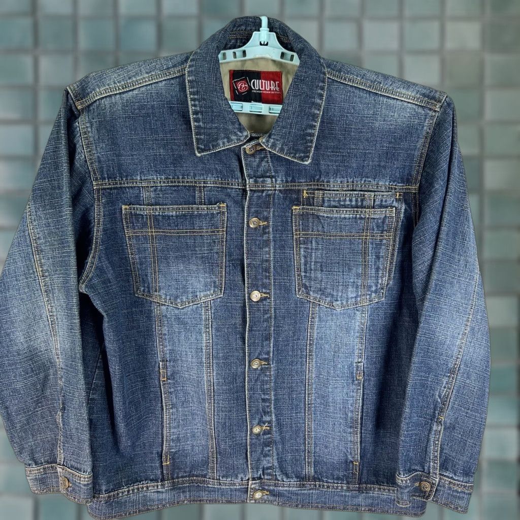 Vintage CULTURE Denim Jean Jacket Men's 2XL Button Up Blue 100% Cotton Casual Cowboy Size US 39 - 1 Thumbnail