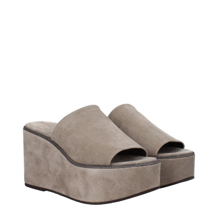 Brunello Cucinelli ob1o1e1024 Suede Wedges in Grey Size US 10 / IT 40 - 2 Thumbnail
