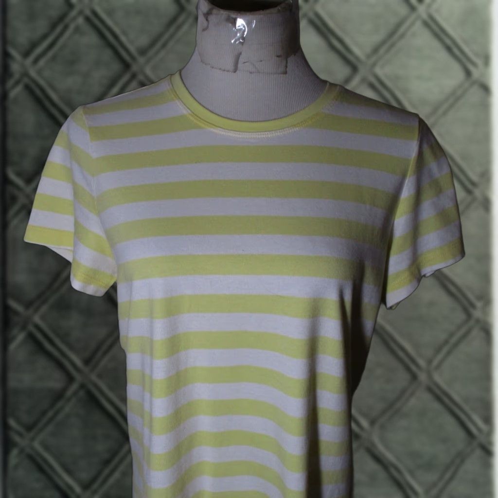 Vintage L.L. Bean Yellow Striped Short Sleeve Top M Reg. Womens Shirt Blouse Crew Neck Cotton Knit Classic Fit Size M / US 6-8 / IT 42-44 - 1 Thumbnail