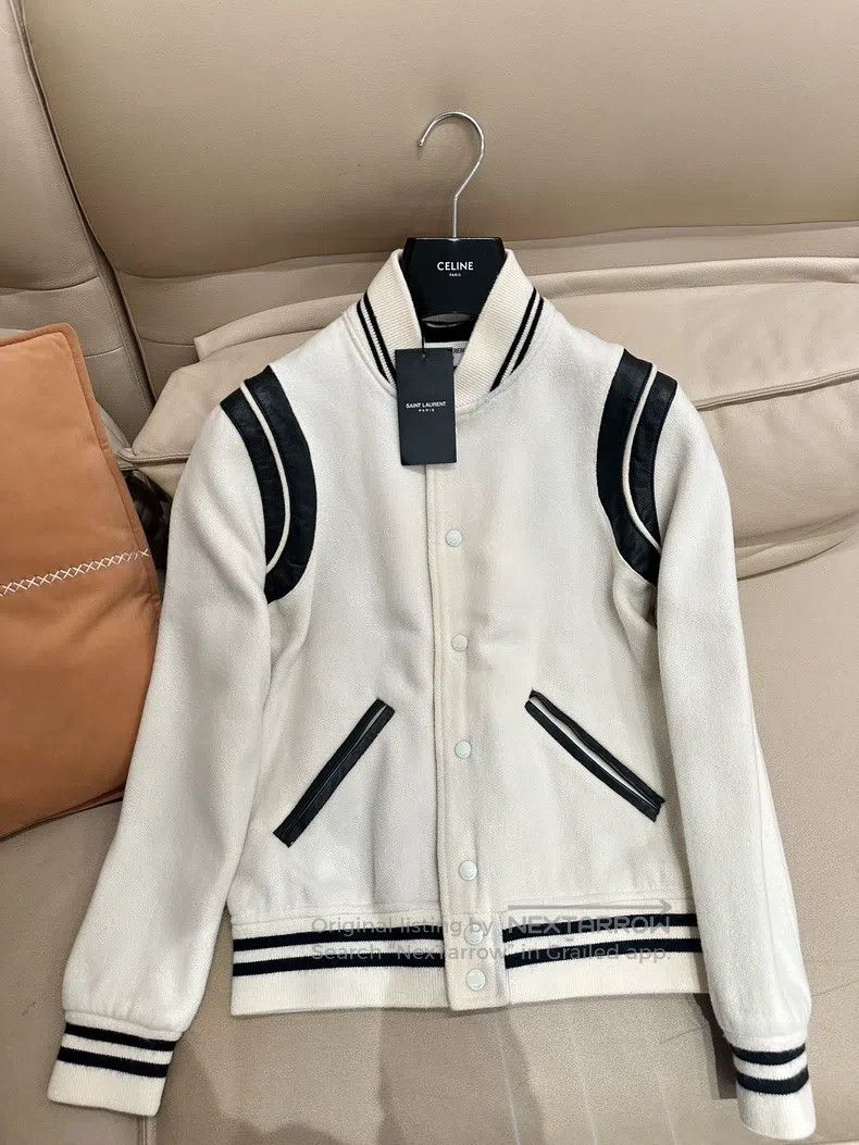 Saint Laurent Paris Saint Laurent Paris White Wool Mixed Baseball Jacket Size US S / EU 44-46 / 1 - 1 Thumbnail