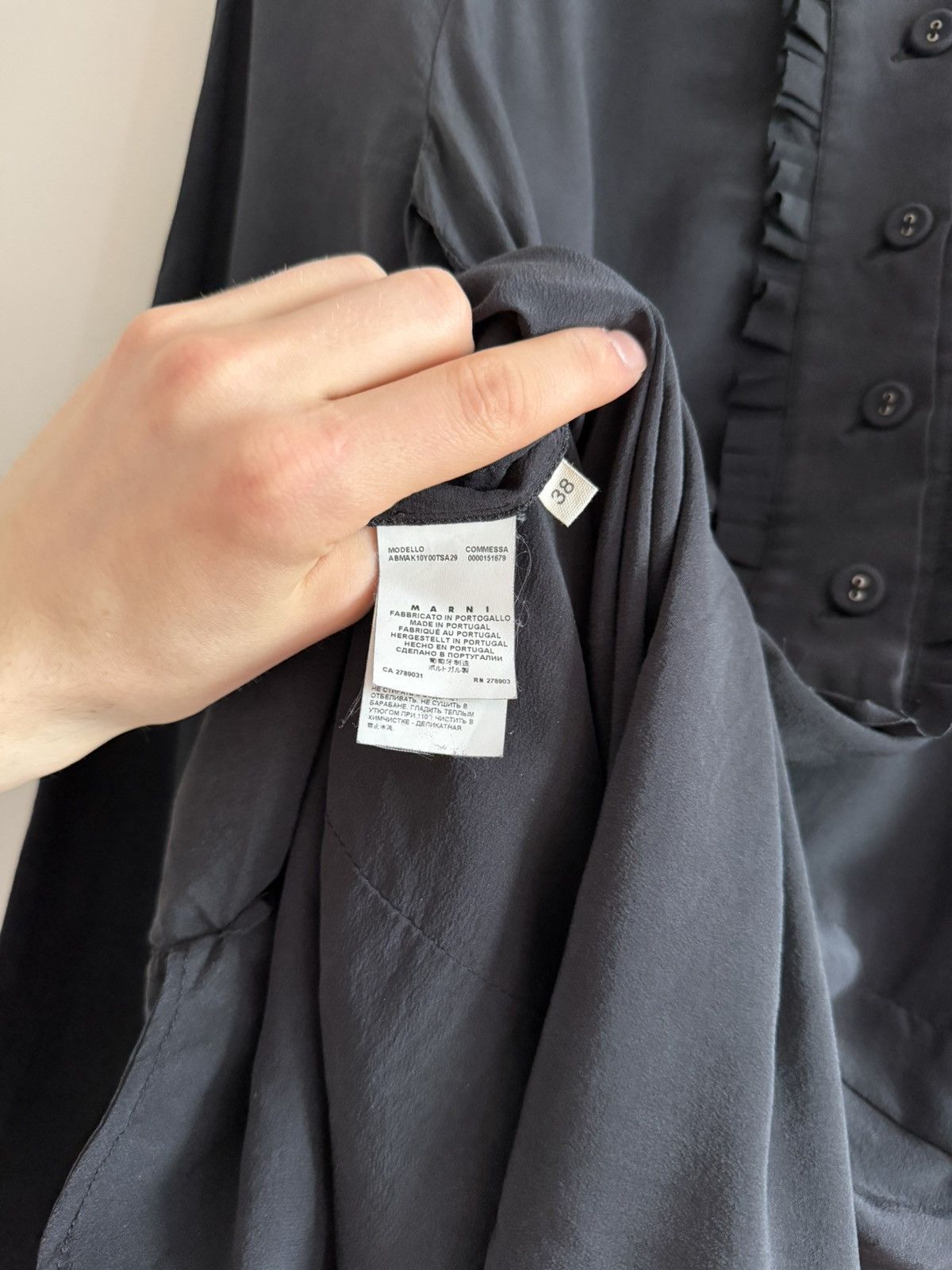 Marni Vintage Marni Black Silk Ruffle-Front Dress Size XS / US 0-2 / IT 36-38 - 7 Thumbnail