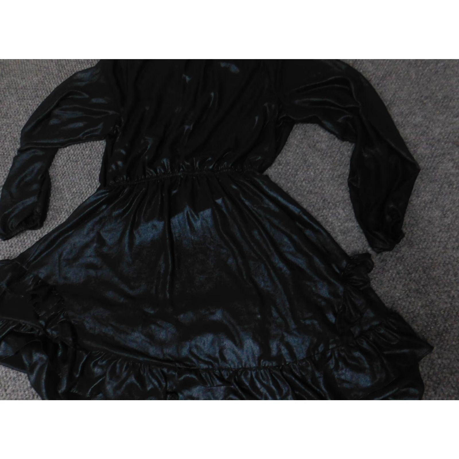 Vintage Simply Vera Vera Wang Dress Womens A-Line Midi Blue Short Sleeve Raglan Ruffle Zip L Crew Neck Cotton Rayon Solid Pattern Size L / US 10 / IT 46 - 7 Thumbnail