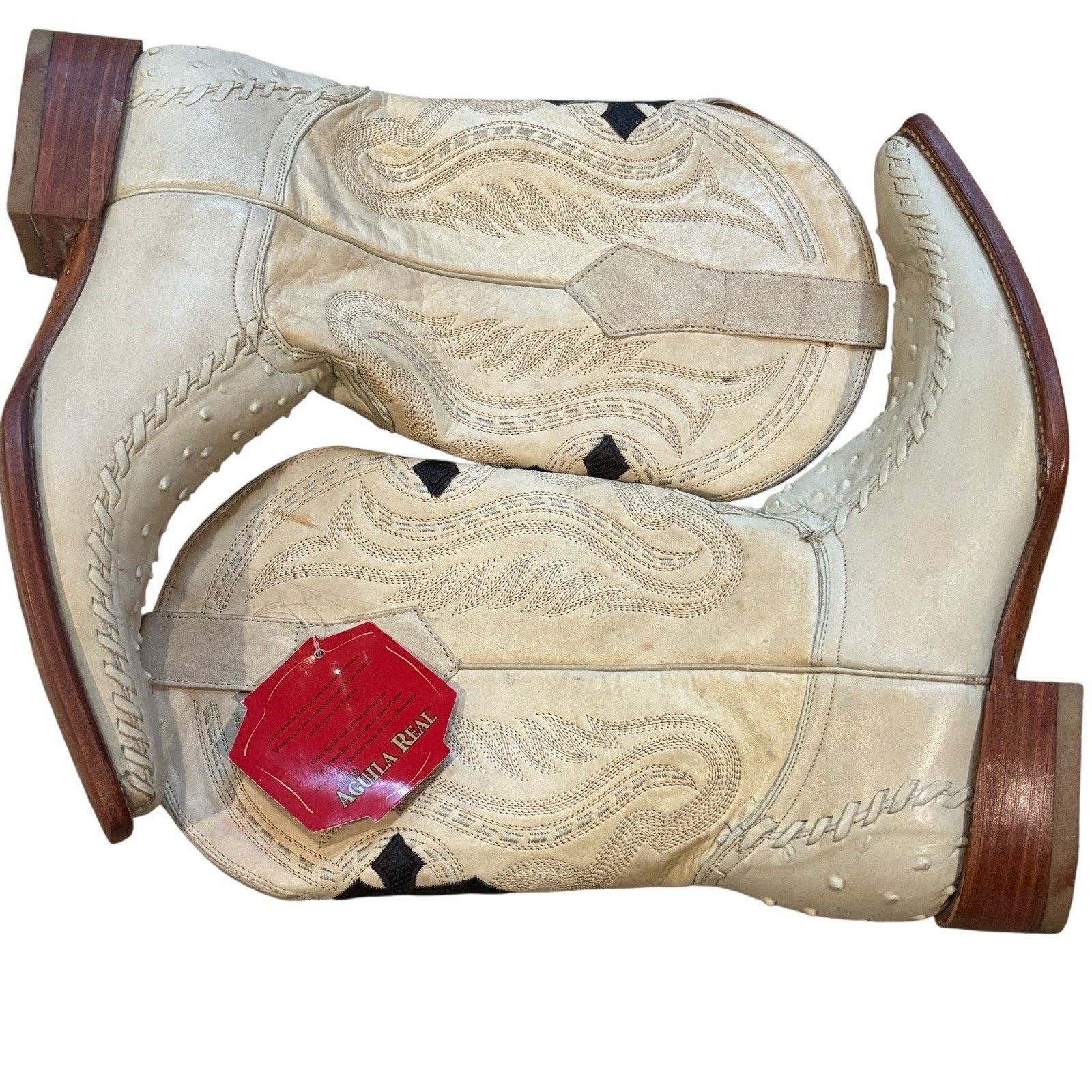 Other Aguila Real Ostrich Leather Cowboy Boots 10 Pointy Toe Cream Size US 10 / EU 43 - 7 Thumbnail