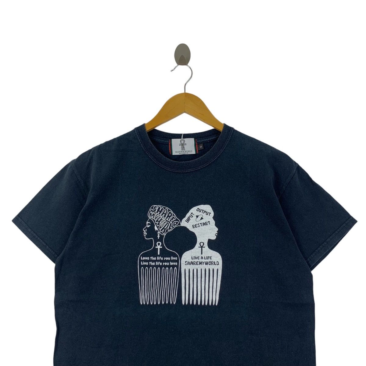 Vintage SHARE MY WORLD Input Output Afro Blues Tee Shirt Size M / US 6-8 / IT 42-44 - 2 Thumbnail