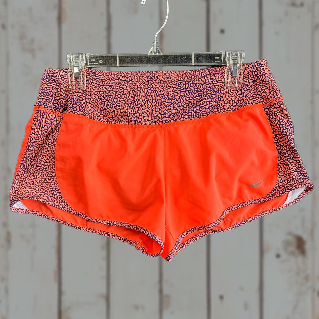 Nike Nike Womens Running Shorts Dri Fit M Orange Leopard Print Built in Brief REMOVED Size 32" / US 10 / IT 46 - 1 Thumbnail