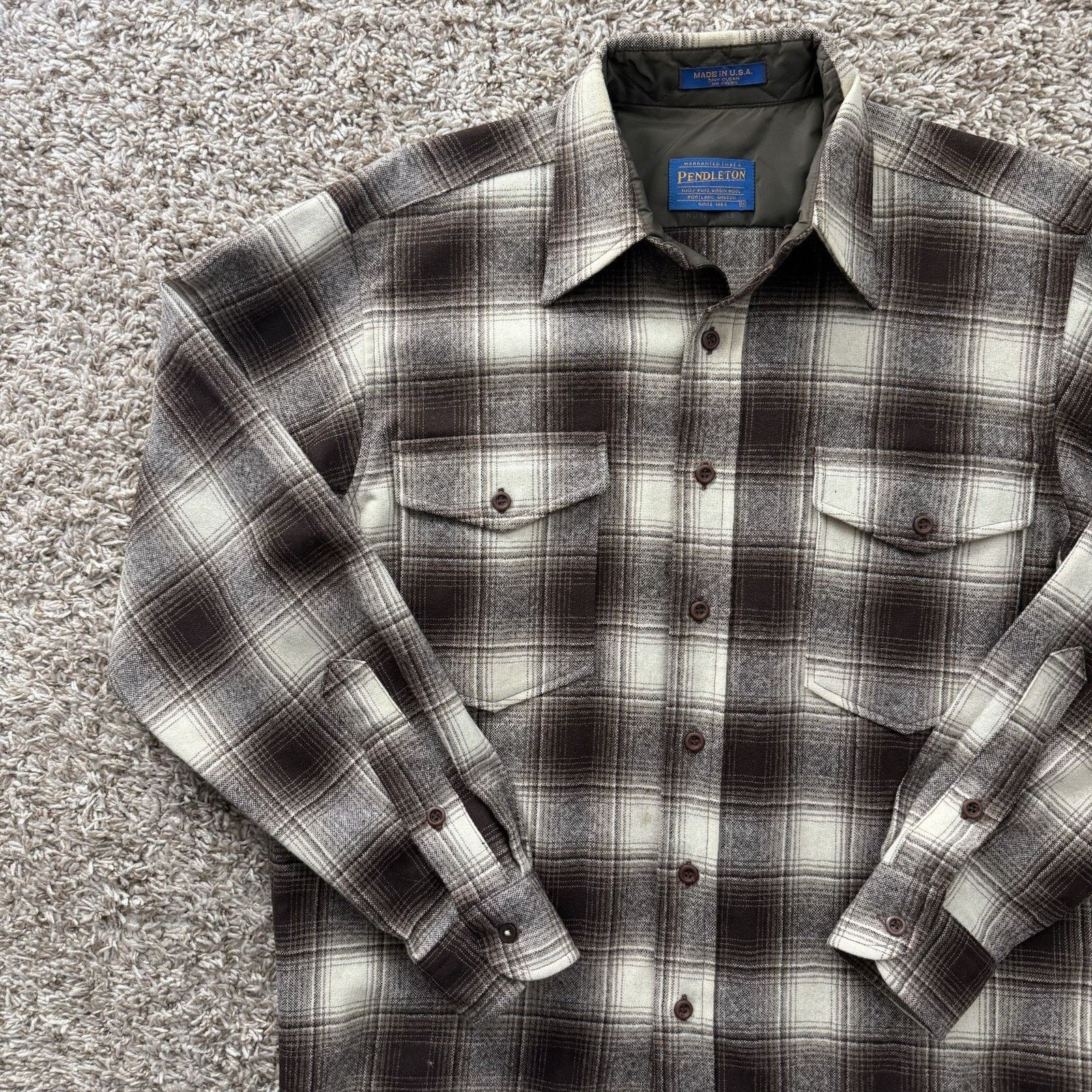Pendleton × Vintage Vintage Pendleton Brown Shadow Plaid Button Up Guide Shirt Size US M / EU 48-50 / 2 - 2 Thumbnail