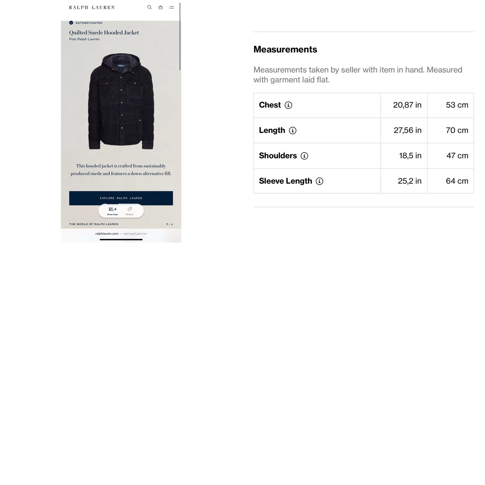 Ralph Lauren Ralph Lauren Polo Quilted Suede Hooded Jacket S Dark Blue Mens Quilted Hooded Jacket Size US S / EU 44-46 / 1 - 11 Thumbnail