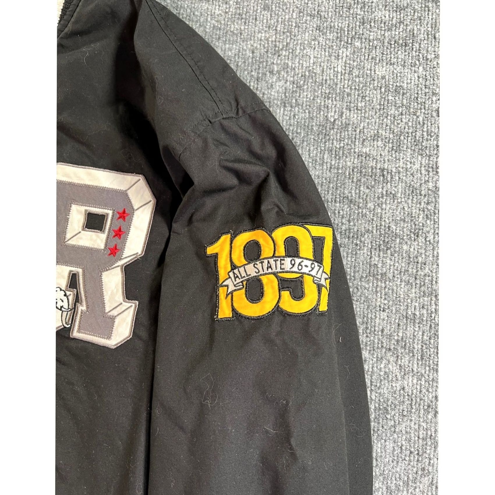 Vintage USA Rugby Varsity Bomber Jacket Mens 3XL Black Patchwork Snap Front Collegiate Size US XXL / EU 58 / 5 - 4 Thumbnail