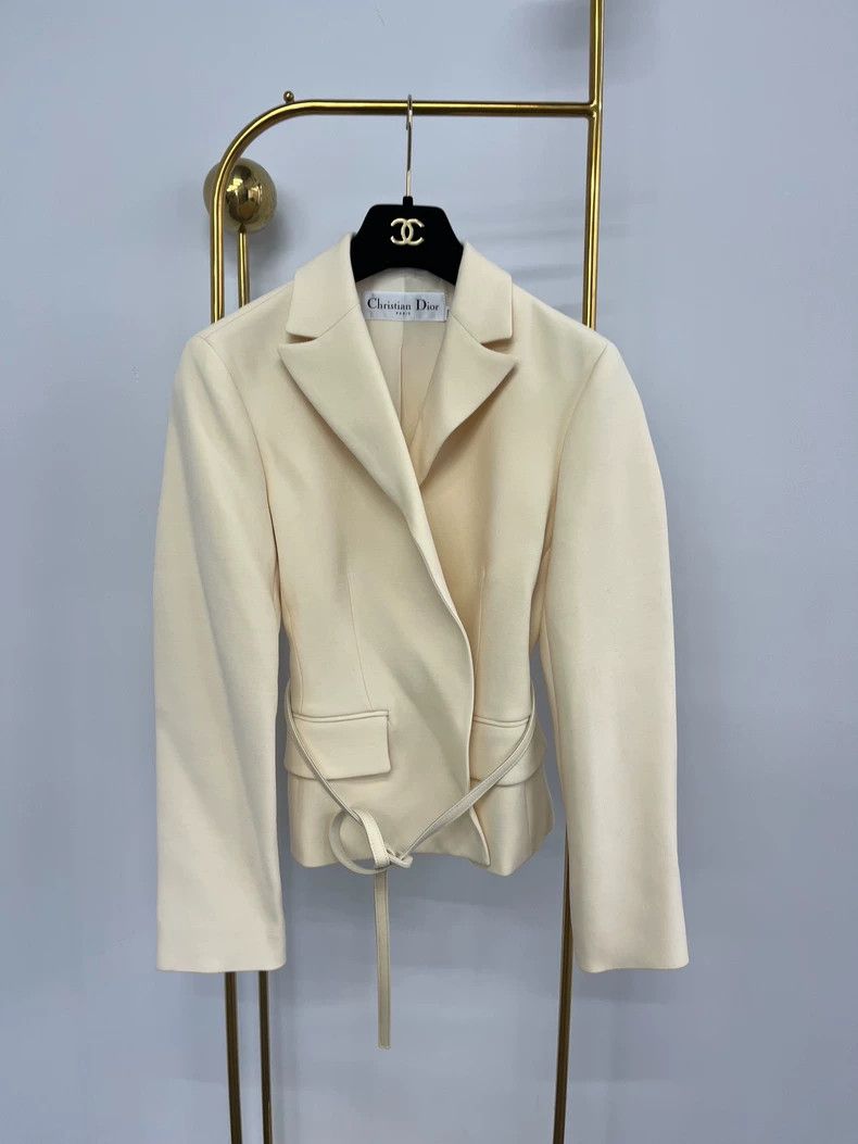 Dior Dior White Silk Wool Tie-Waist Blazer - dmc Size US M / EU 48-50 / 2 - 1 Thumbnail