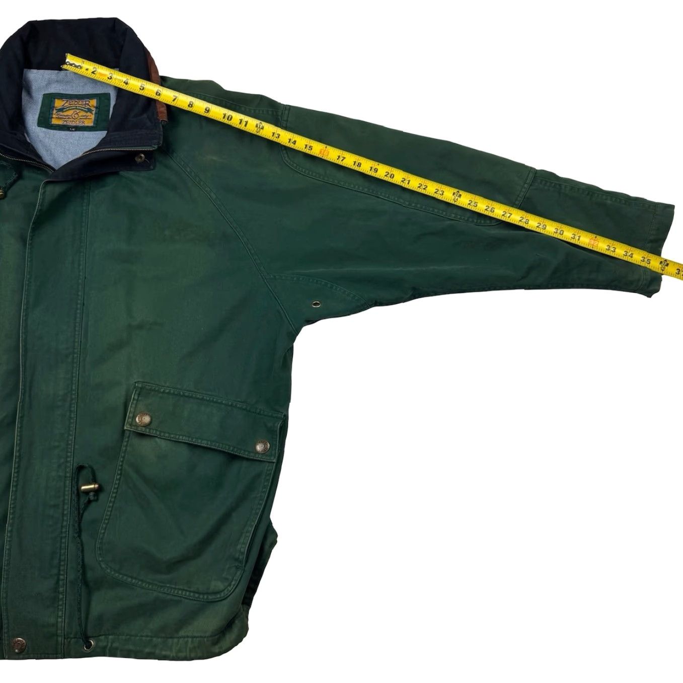 Vintage Zeidler Jacket Mens L Green Cotton Canvas Leather Collar L/S Bomber Front Pockets Size US L / EU 52-54 / 3 - 7 Thumbnail