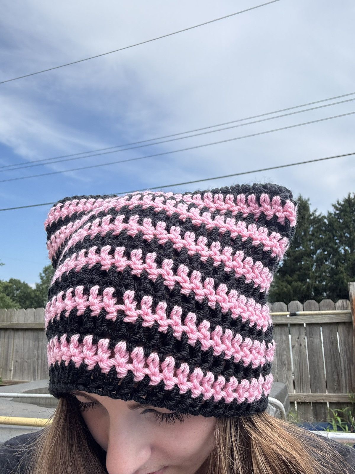 Handmade Crochet Cat Beanie - Black & Pink Size ONE SIZE - 6 Thumbnail