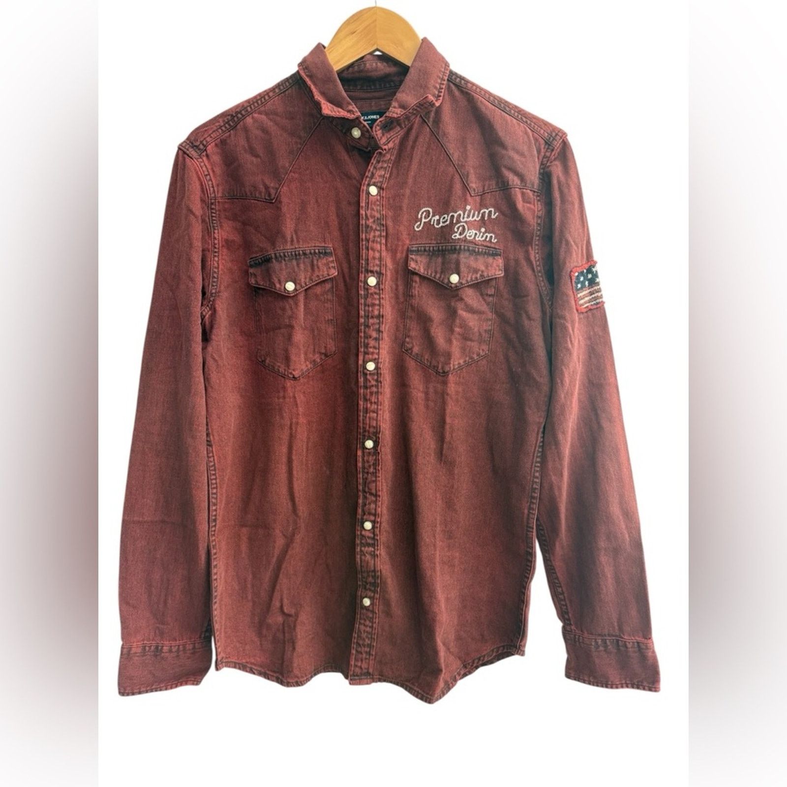 Jack & Jones Jack & Jones Premium Denim Western Shirt Red Slim Fit NWT M Size US M / EU 48-50 / 2 - 1 Thumbnail