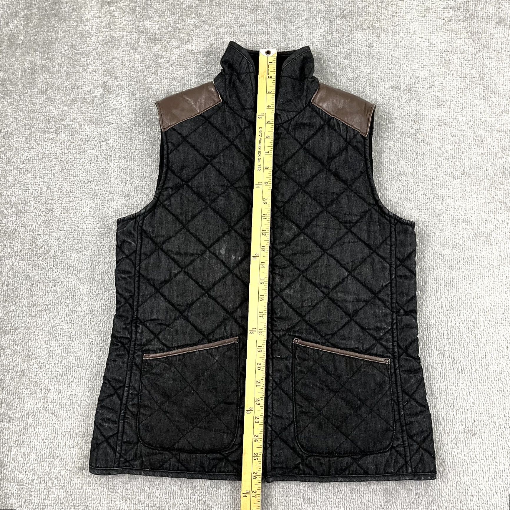 Ralph Lauren LAUREN JEANS CO Vest Womens Small Gray Brown Leather Quilted Pockets Full Zip - Vintage: No (not included) Size 28" / US 6 / IT 42 - 3 Thumbnail
