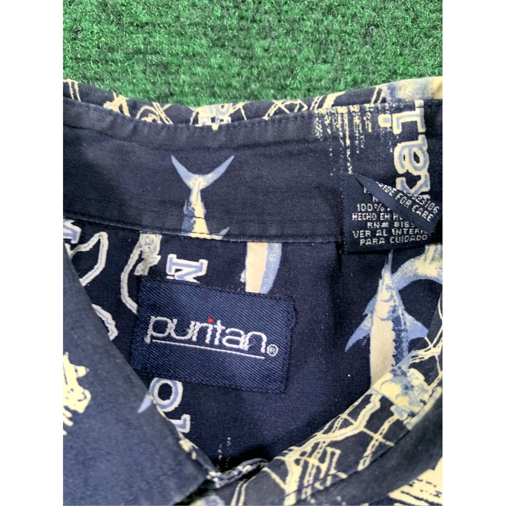 Vintage Puritan Mens Hawaiian Shirt Size M Navy Blue Marlin Sea Map Compass Size US M / EU 48-50 / 2 - 2 Thumbnail
