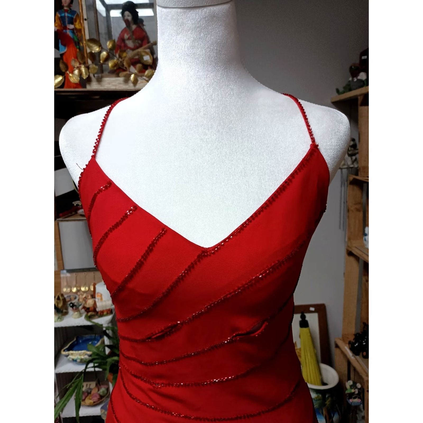 Vintage Niteline Prom Evening Gown Maxi Dress Womens Size 2 Red Beaded Cutout Open Back dress Size XS / US 0-2 / IT 36-38 - 6 Thumbnail