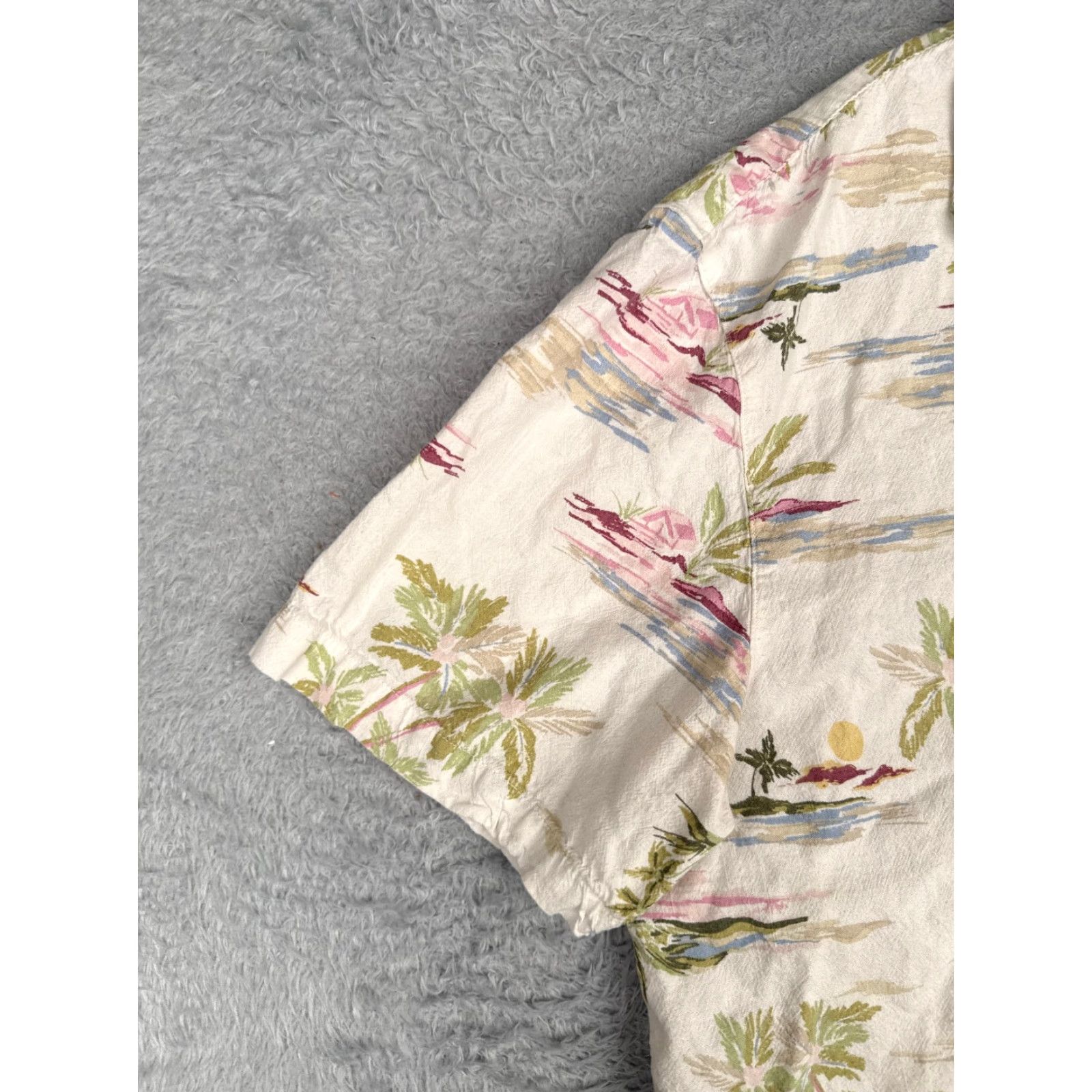 George George Shirt Adult XL Ivory Palm Hut Sunset Floral Hawaiian Cotton Blend Button-Up Casual Mens 90s Theme Size US XL / EU 56 / 4 - 3 Thumbnail