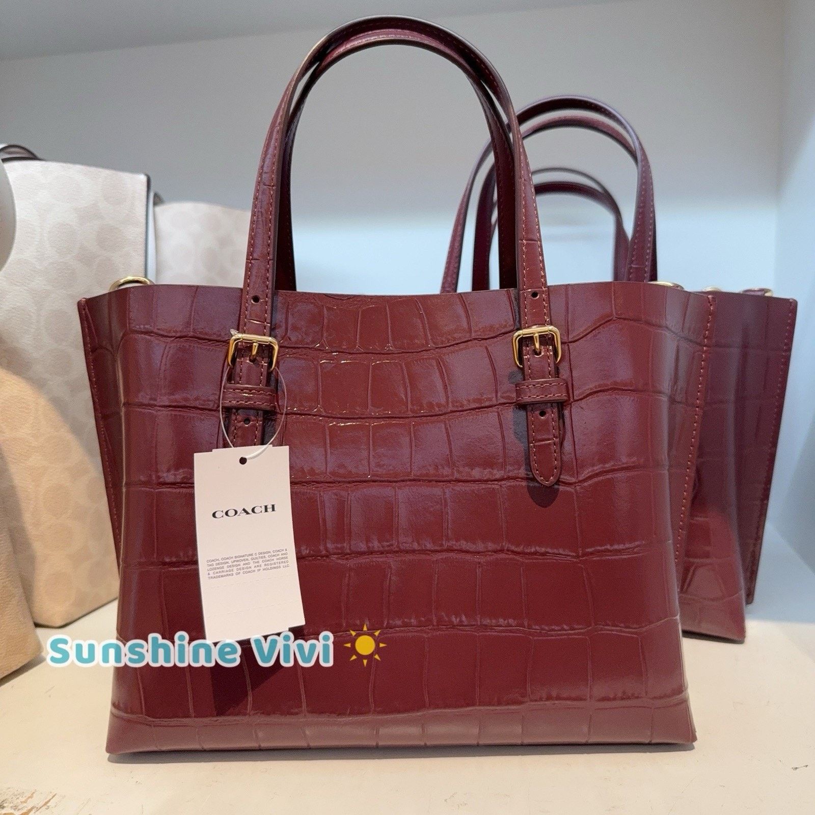 Coach NWT Coach Mollie Tote Bag 25 CW017 leather Dark Wine Size ONE SIZE - 3 Thumbnail