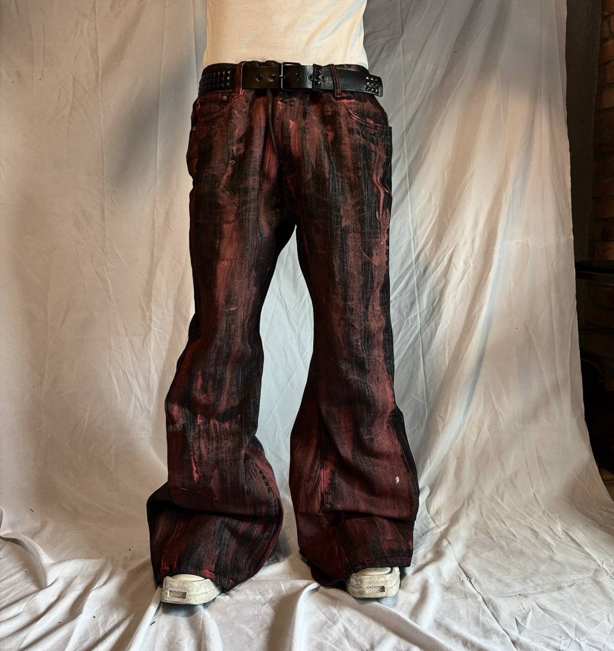 Japanese Brand Handmade Black Red Painted Wide Jeans Size US 36 / EU 52 - 1 Thumbnail