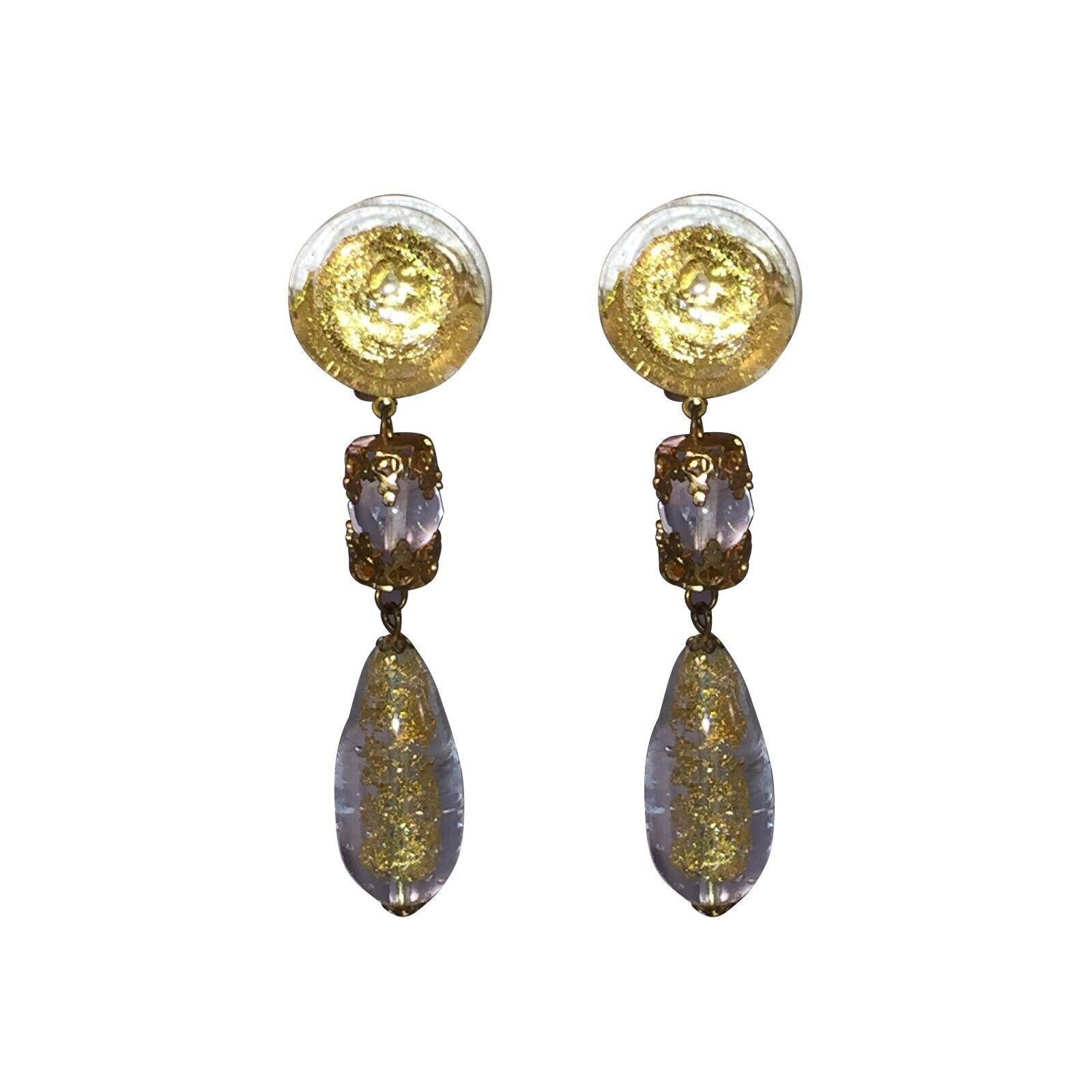 Designer Venetian Art Glass 24 kt Gold Bead Dangle Earrings Size ONE SIZE - 1 Thumbnail