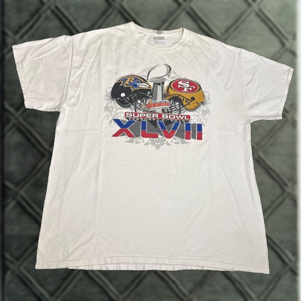NFL VINTAGE NFL T-Shirt Men XL White Super Bowl XLVII San Francisco 49ers Baltimore Ravens Raven Size US XL / EU 56 / 4 - 1 Thumbnail