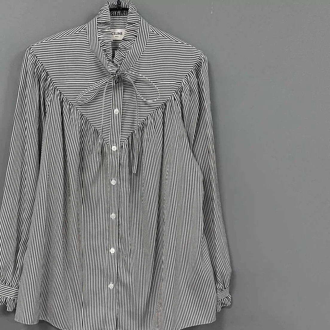 Celine Celine Striped Silk Tie-Front Shirt Women's 36 Size XS / US 0-2 / IT 36-38 - 2 Thumbnail