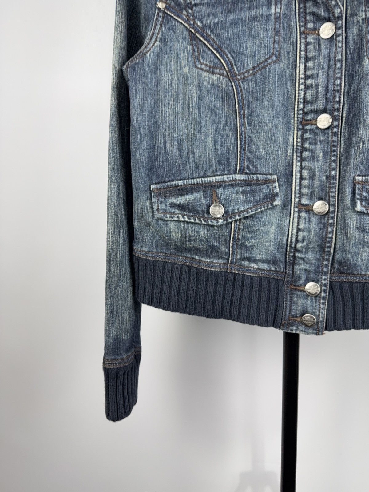 Harley Davidson Vintage 00s Harley Davidson USA LOGO Denim Biker Jacket Size L / US 10 / IT 46 - 3 Thumbnail