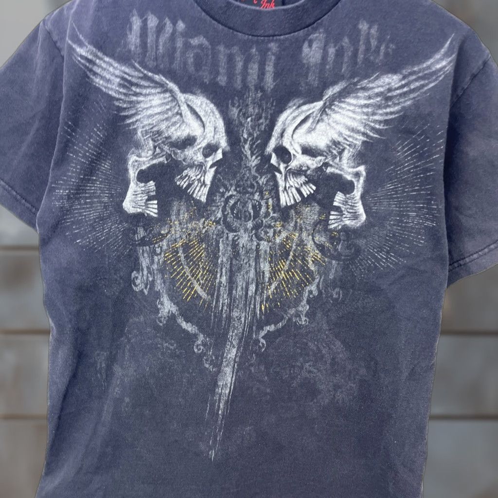 Vintage VINTAGE Miami Ink T-Shirt Skull Graphic Print Short Sleeve Crew Neck Men M Black Cotton 2000s Size US M / EU 48-50 / 2 - 1 Thumbnail