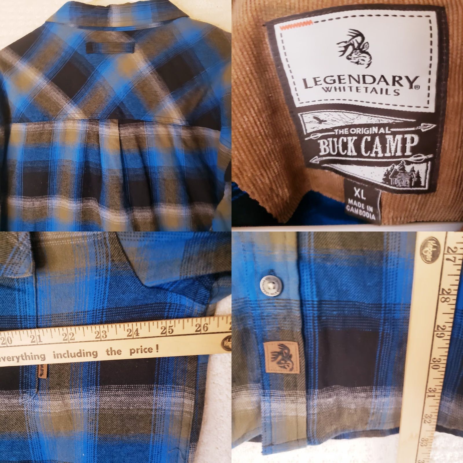 Vintage VINTAGE Legendary Whitetails Buck Camp Flannel Shirt XL Plaid Blue Cotton Long Sleeve Button-Up Pockets Mens Size US XL / EU 56 / 4 - 8 Thumbnail