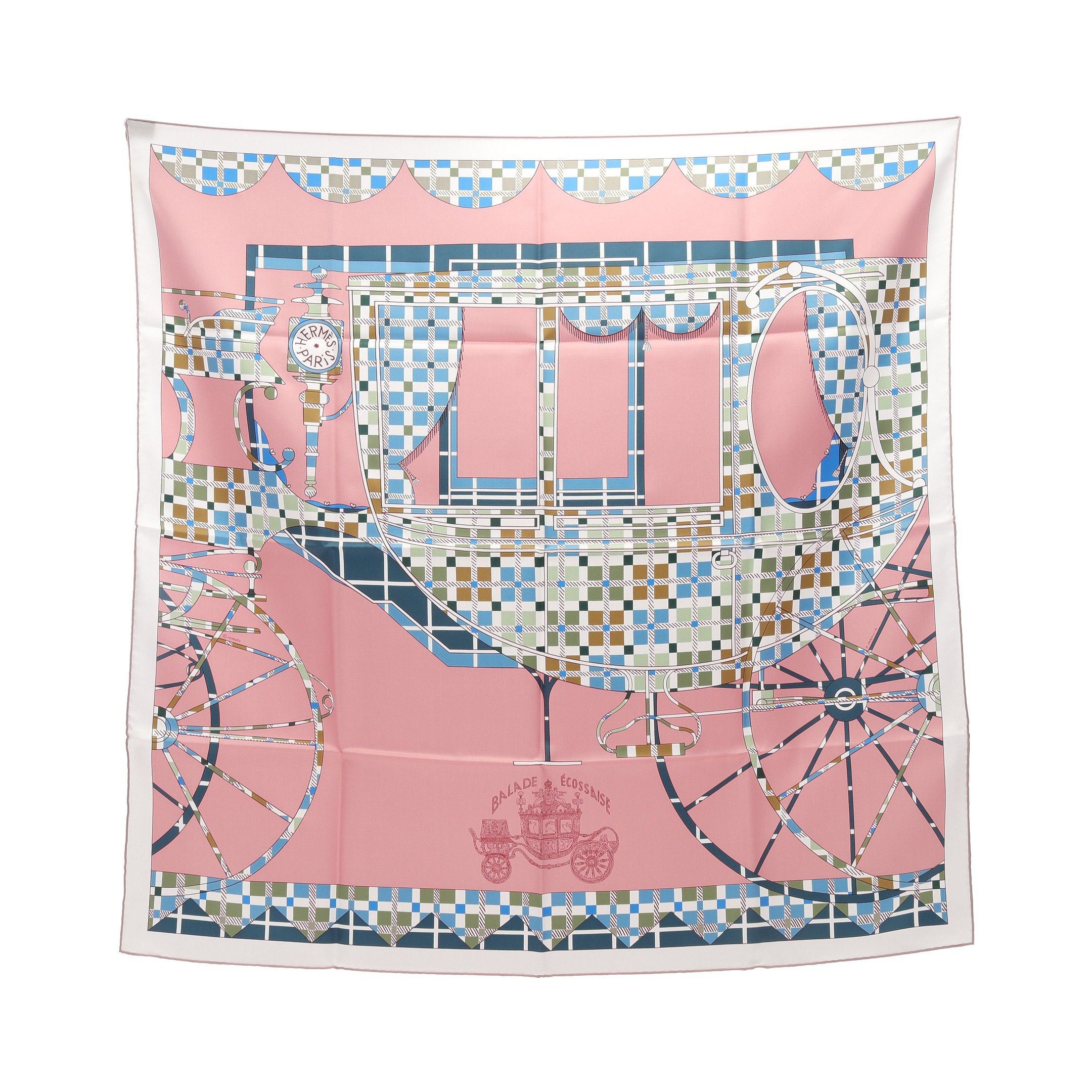 Hermes Hermes Carres 90 Balade Ecossaise Scarf Silk Pink Dark Blue Multicolor Size ONE SIZE - 1 Thumbnail