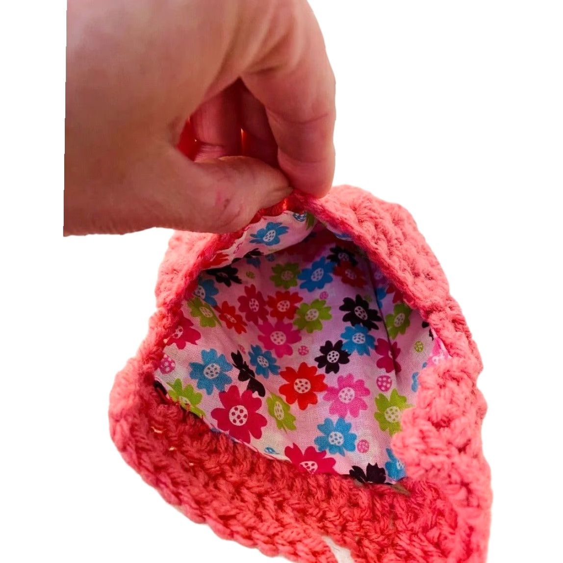 Pinko Handmade Crochet Pouch Pink Lined Floral Accessory Silvertone Button Closure 5.5" h x 5" w Clutch Women Size ONE SIZE - 4 Thumbnail