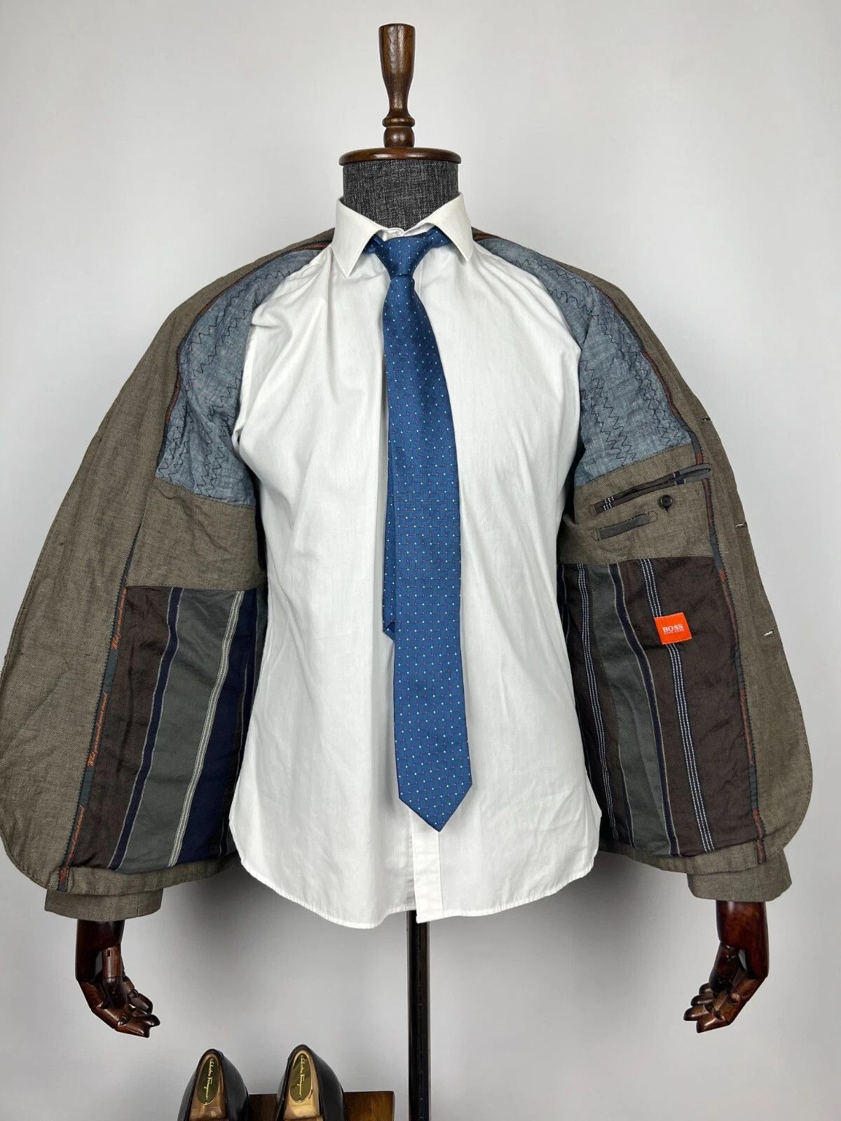 Hugo Boss Hugo Boss Handcrafted Brown Linen Cotton Herringbone Blazer Size 40R - 9 Thumbnail