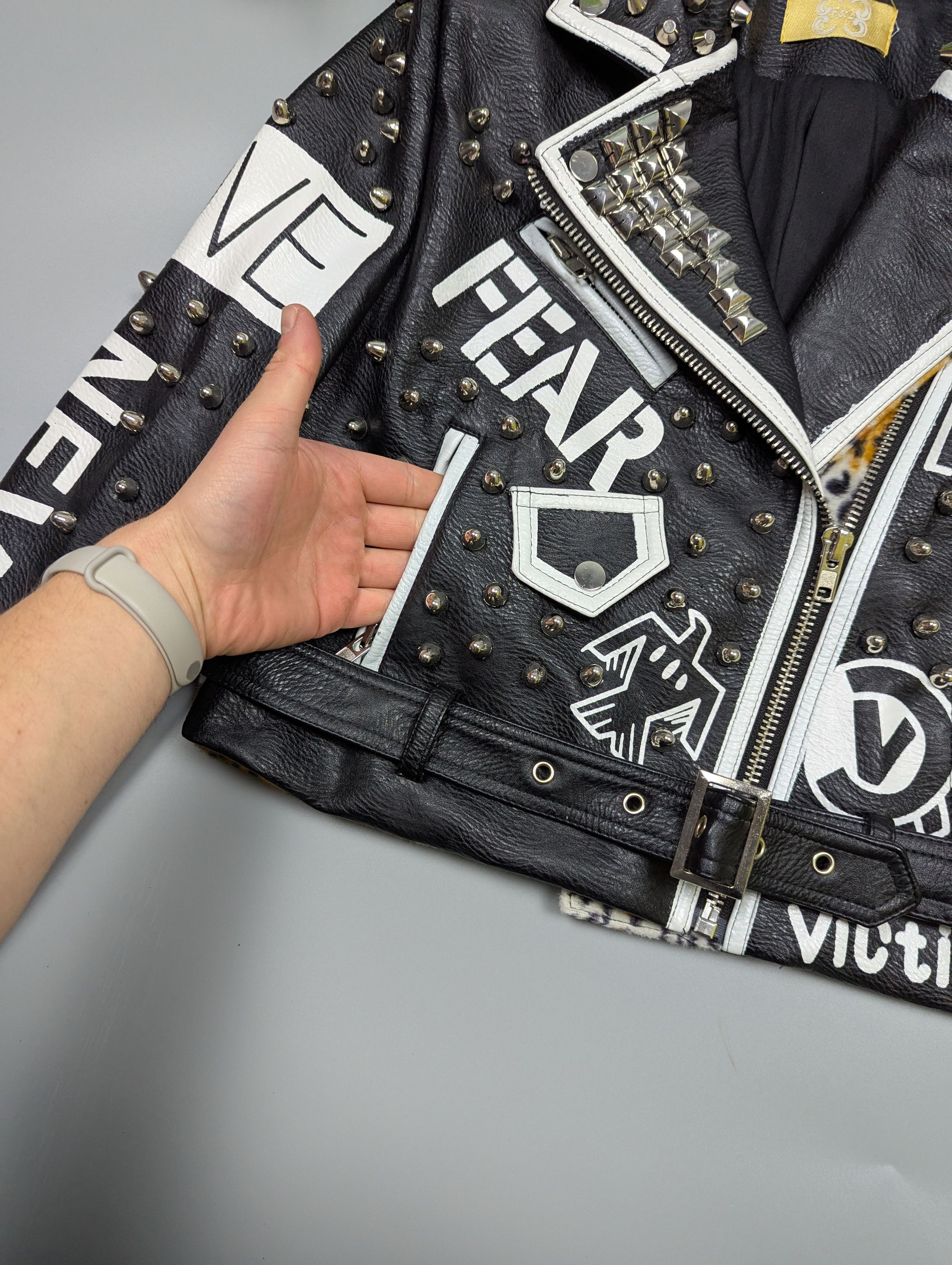 Hysteric Glamour Y2K Punk Rock Studded Graffiti Jacket Biker Leather Style Size M / US 6-8 / IT 42-44 - 7 Thumbnail