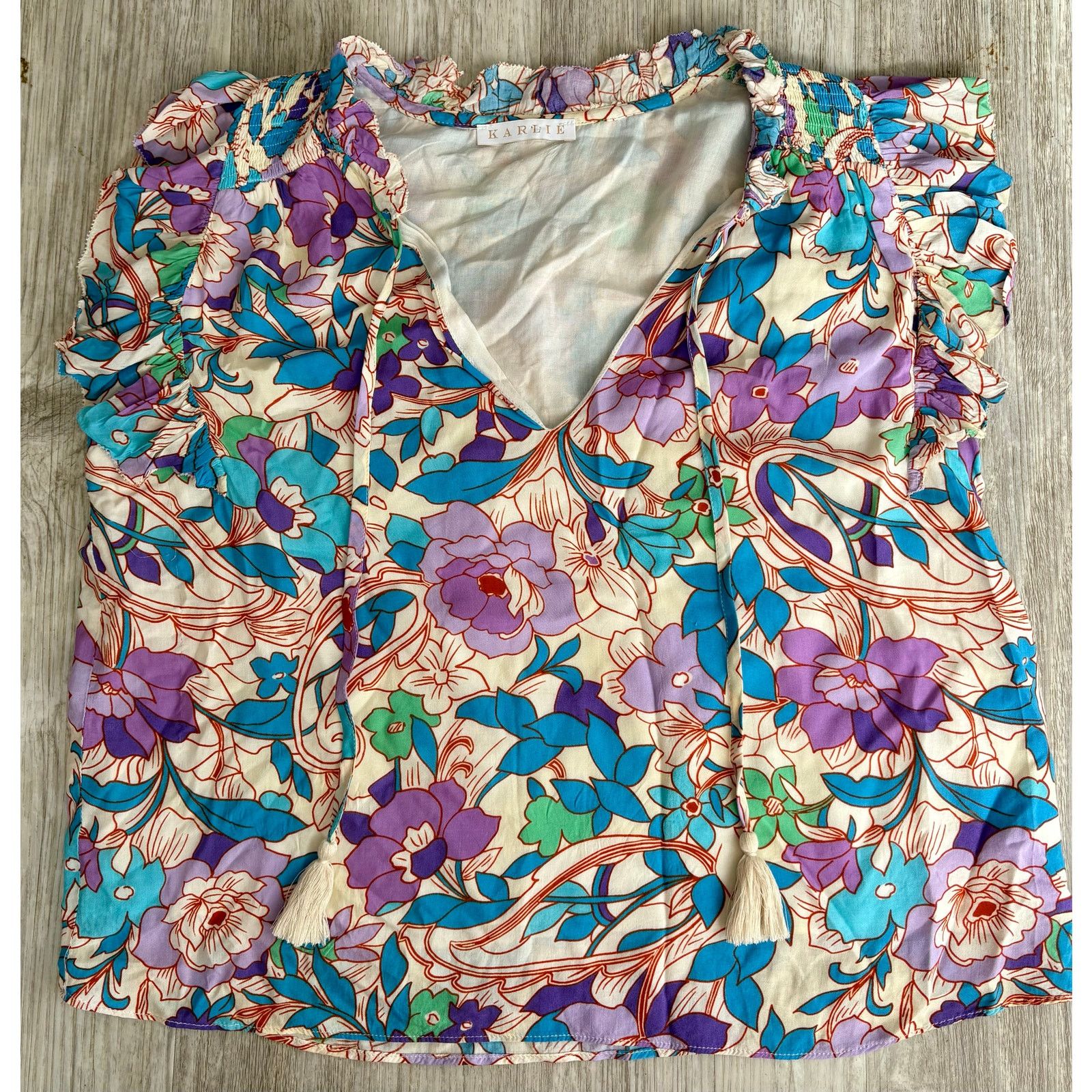Other Karlie | Boho Abstract Colorful Floral Blouse | Small Size S / US 4 / IT 40 - 1 Thumbnail