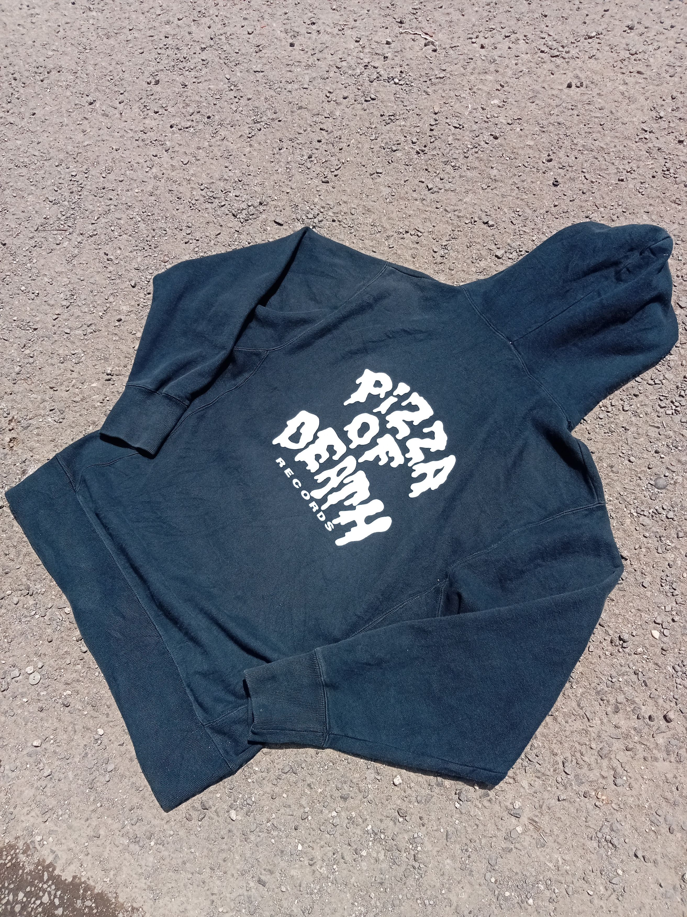 image of Band Tees x Rock Band Pizza Of Death Records Black Faded Zipper Hoodie in Faded Black (Size Large)