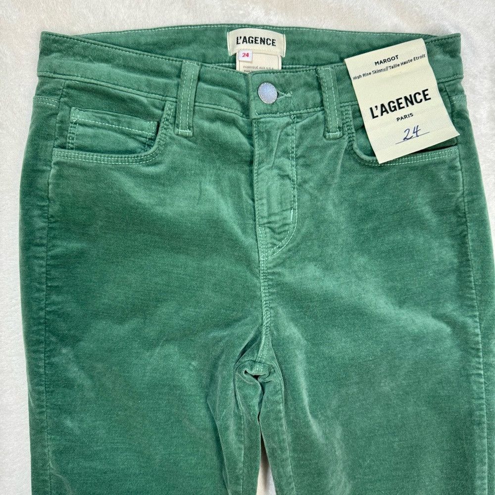 L'AGENCE NWT New $265 L'AGENCE Margot Velvet Crop Skinny FROSTY SPRU Size 24" / US 00 / IT 34 - 5 Thumbnail
